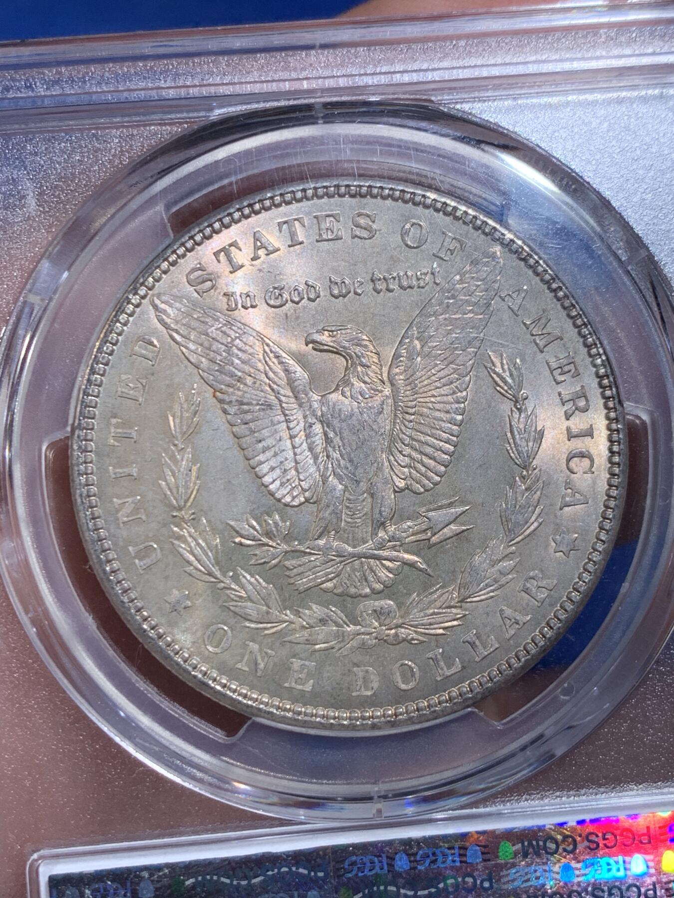 《竞宝斋》第442场 周日，周一，2场连拍 （全场包邮） PCGS MS64 美国 1898年摩根银币 单面幻彩 市场上比较少见的年份