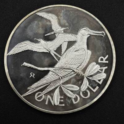 【淘币小摊】实时拍第八百零八拍   银币套币场   满百包邮可预留二周 每周一统一发货   - 维尔京1973年军舰鸟一元精制银币重25.7克925银 银价271