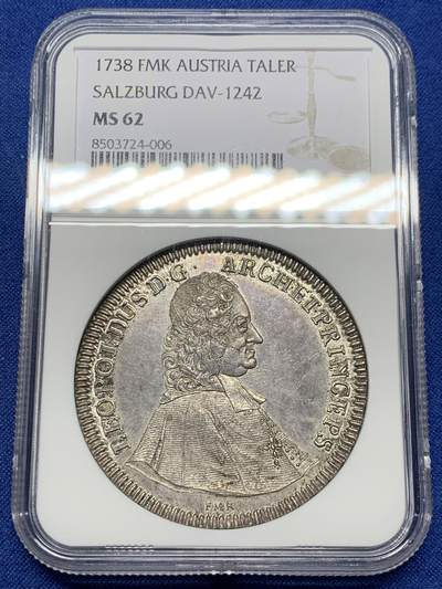 《竞宝斋》第442场 周日，周一，2场连拍 （全场包邮） - 冠军分 NGC MS62 神圣罗马帝国 1738年 萨尔茨堡 菲尔米安亲王大主教 泰勒大银币 稀有品种