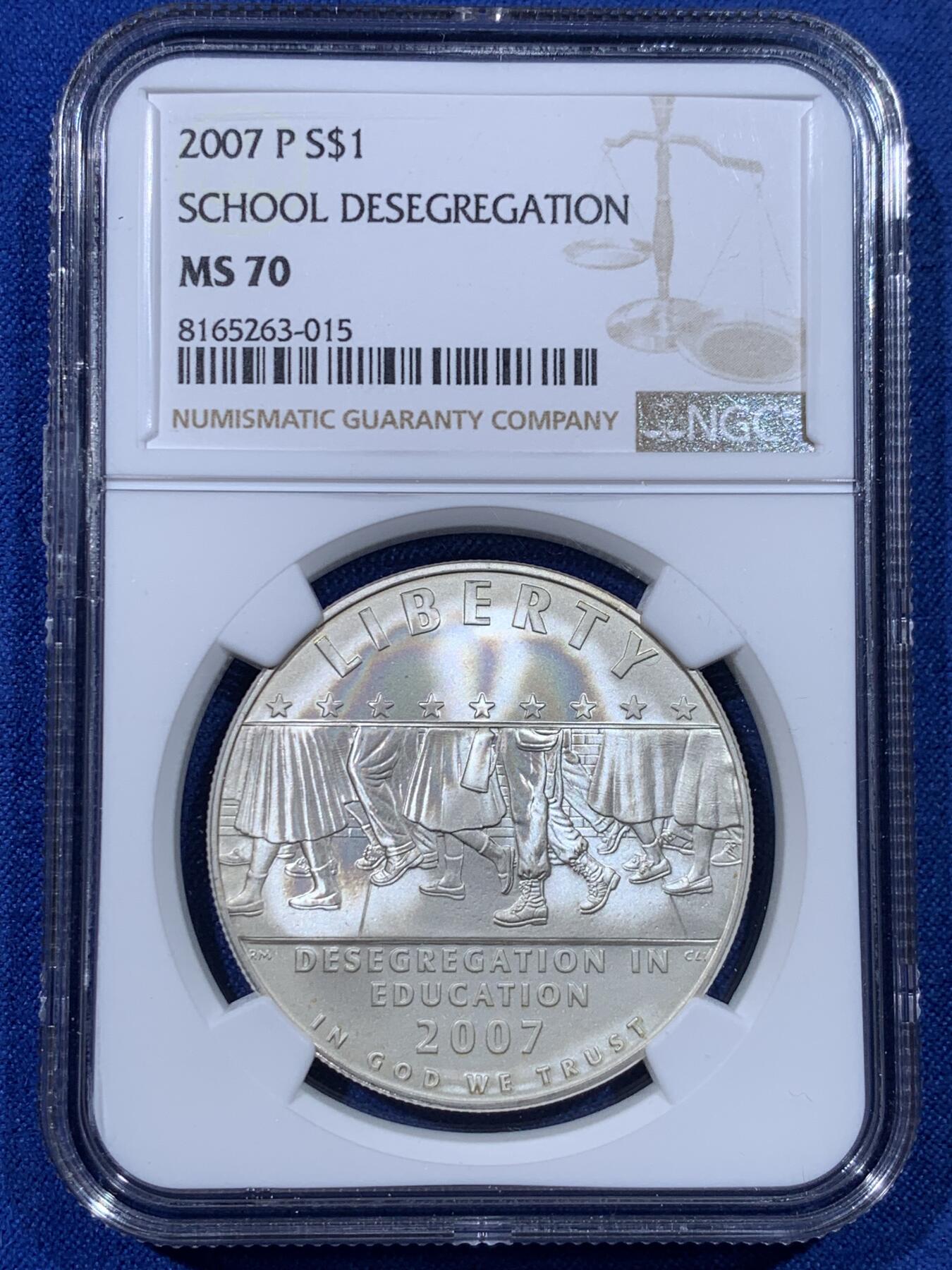 《竞宝斋》第442场 周日，周一，2场连拍 （全场包邮） NGC MS70 美国2007年P版取消种族隔离1美元大银币