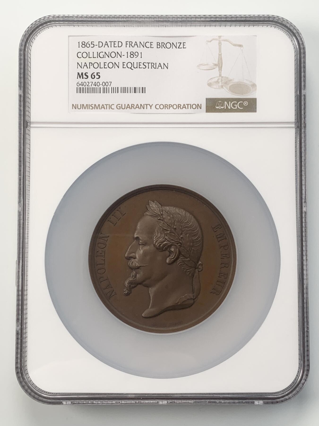 掌中浮雕-藏着的欧洲第043场 NGC MS65 : 1865年拿破仑一世骑马雕像在鲁昂落成铜章，63mm，DUBOIS Alphée雕刻，原铸，该雕像是雕塑家加布里埃尔·维塔尔·杜布雷的作品