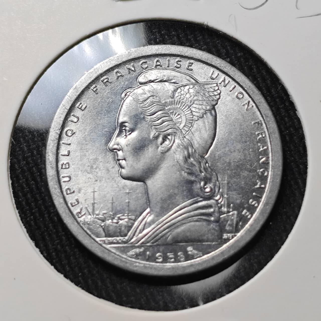 KK钱币收藏小铺 （套币 好品/批量散币 银币）专场  2月预留时间 周末发货  1958法属马达加斯加1法郎 好品