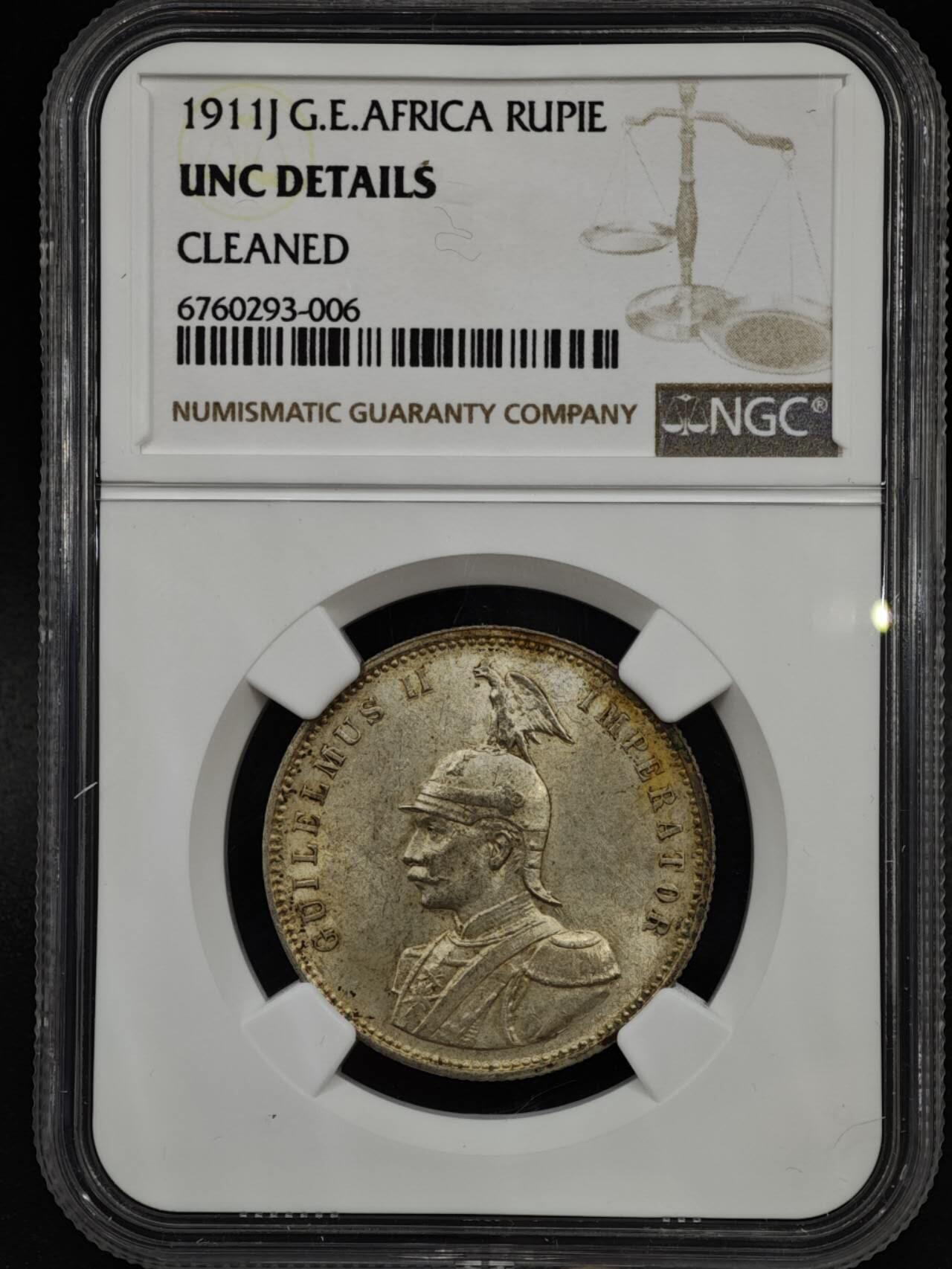 【淘币小摊】实时拍第八百零八拍   银币套币场   满百包邮可预留二周 每周一统一发货   德属东非1911年1卢比银币 NGC UNCD