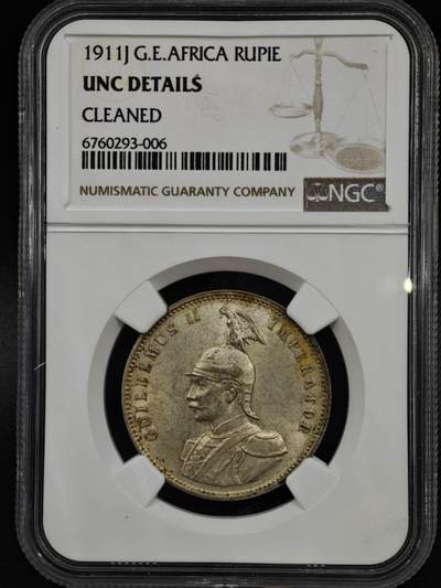 【淘币小摊】实时拍第八百零八拍   银币套币场   满百包邮可预留二周 每周一统一发货   - 德属东非1911年1卢比银币 NGC UNCD