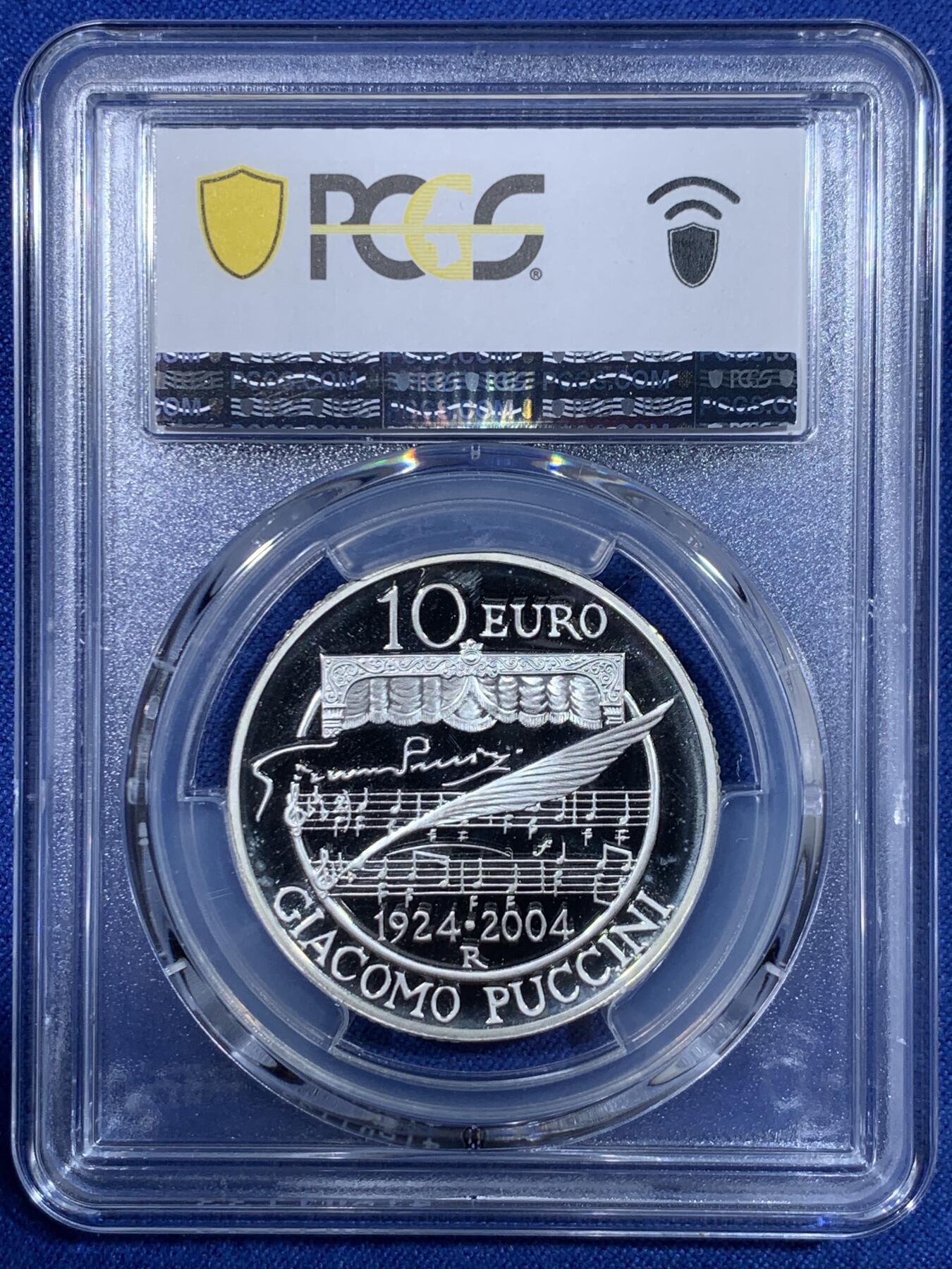 《竞宝斋》第442场 周日，周一，2场连拍 （全场包邮） PCGS PR69DCAM 意大利2004年贾科莫·普契尼逝世80周年10欧银币