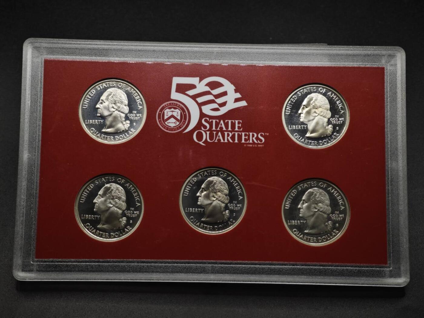 【淘币小摊】实时拍第八百零八拍   银币套币场   满百包邮可预留二周 每周一统一发货   美国2000年州币纪念精制银币5枚套每枚6.25克900银 银价321