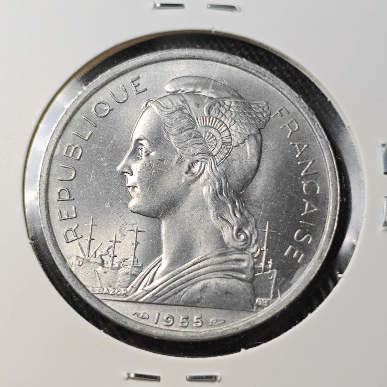 KK钱币收藏小铺 （套币 好品/批量散币 银币）专场  2月预留时间 周末发货  1955法属留尼旺5法郎 好品