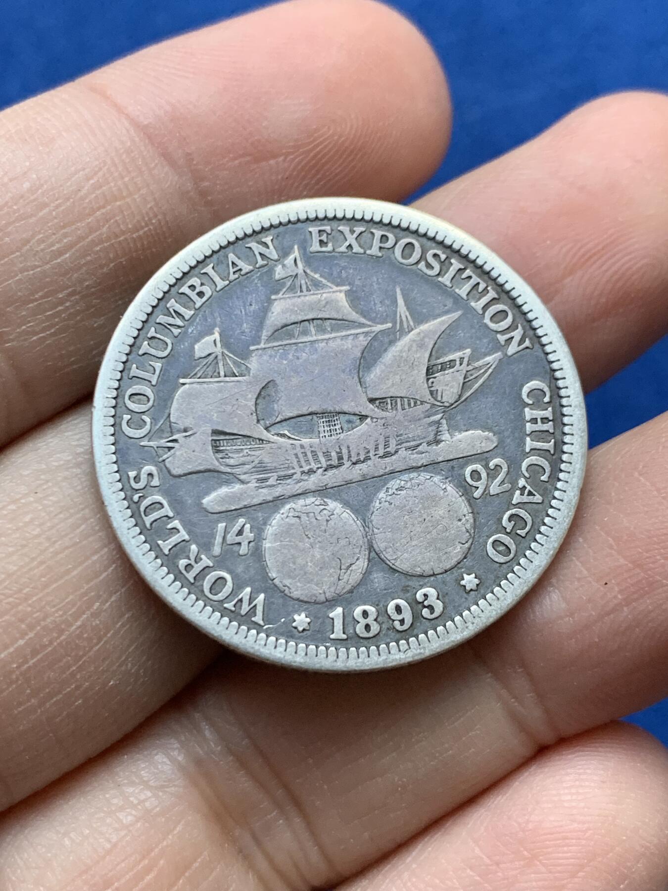 《竞宝斋》第442场 周日，周一，2场连拍 （全场包邮） 美国1893年哥伦布纪念50分半美元银币