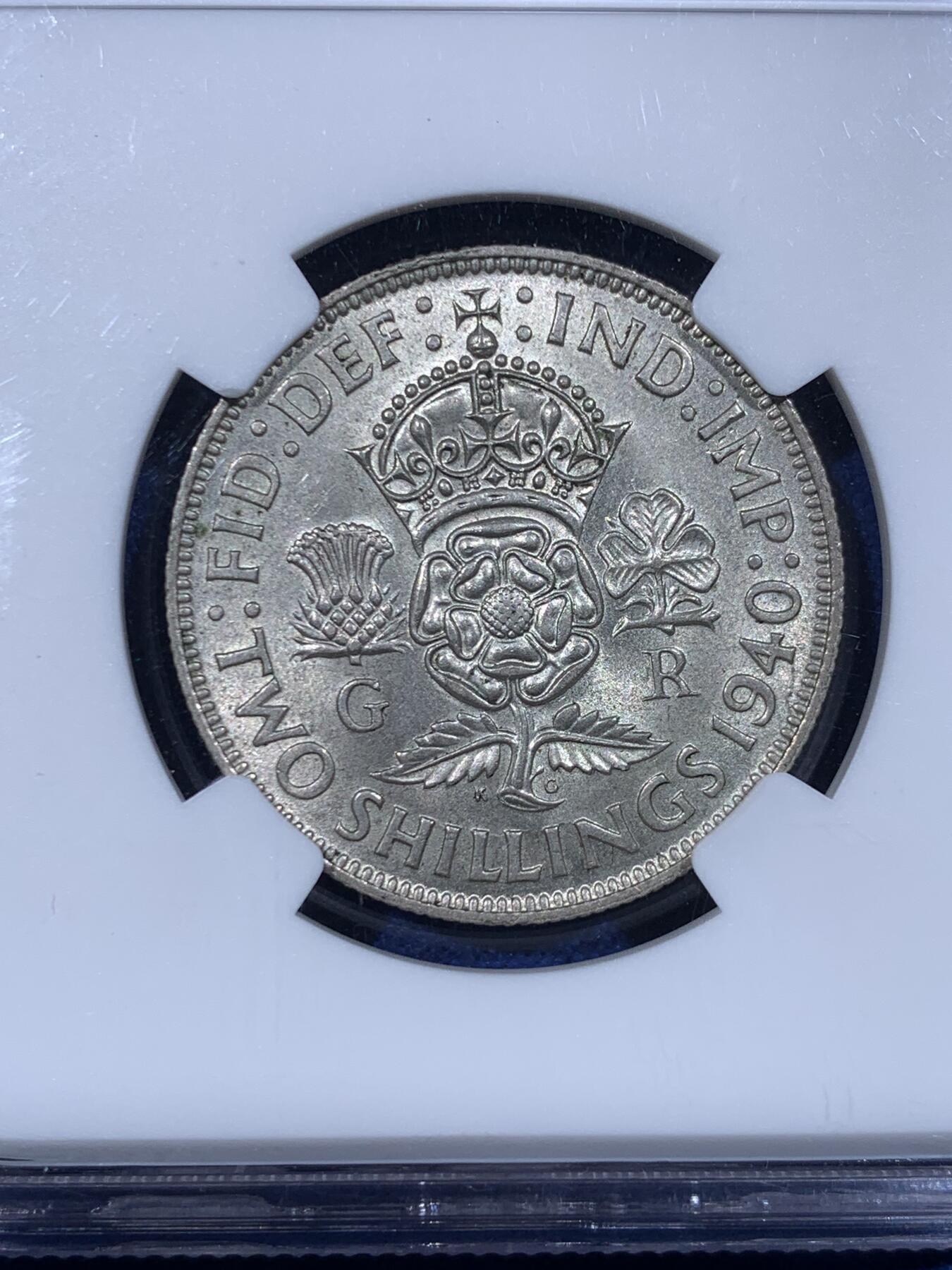 《竞宝斋》第442场 周日，周一，2场连拍 （全场包邮） NGC MS62 英国1940年乔治六世2S银币