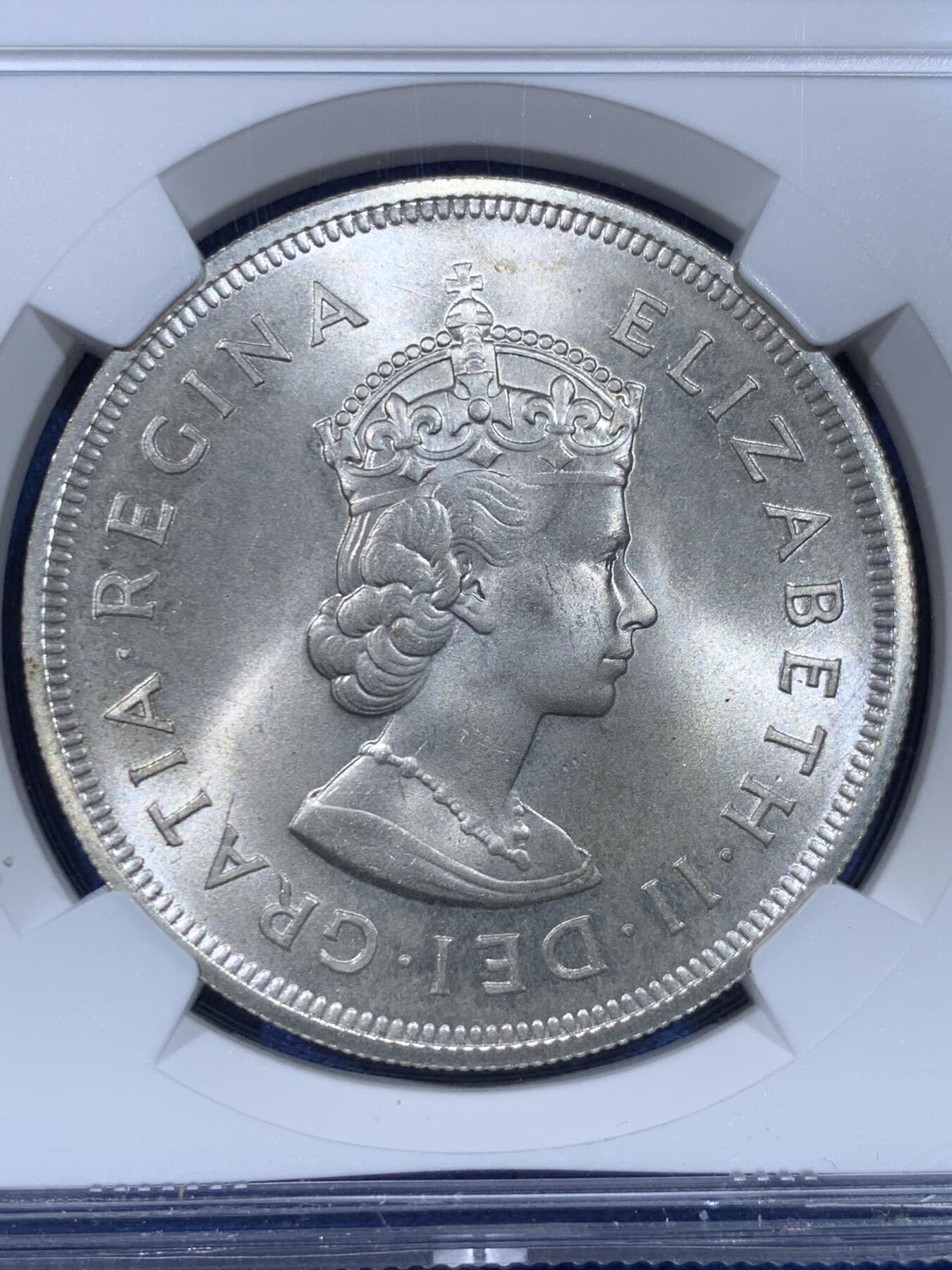 《竞宝斋》第442场 周日，周一，2场连拍 （全场包邮） NGC MS67 百慕大1959年1克朗纪念大银币，超级暴光高分，一枚即可永久入藏