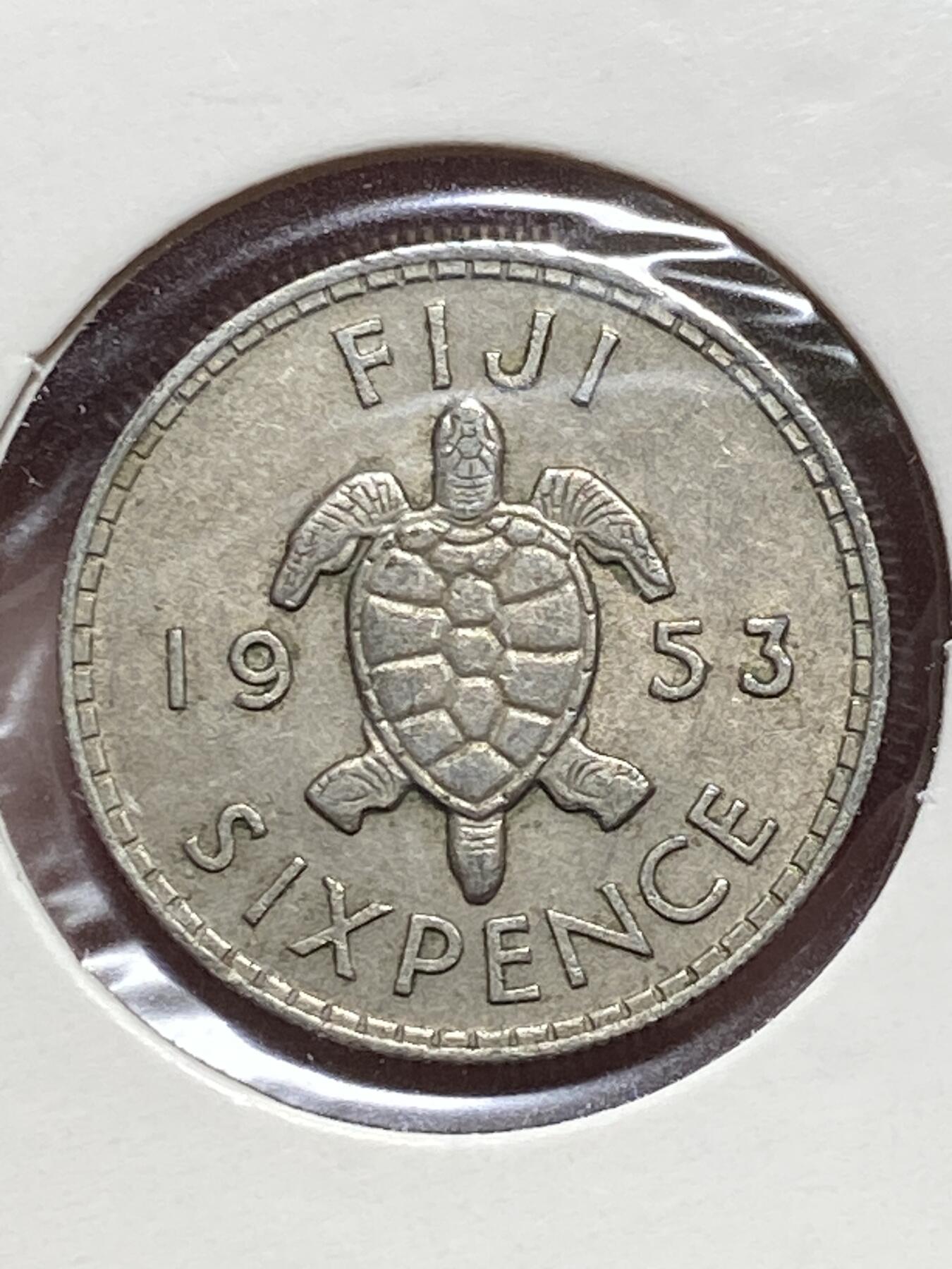 2025年第一百三十二场(总第一百五十八场）外国好品纸夹散币场(免佣金) 斐济🇫🇯1953年6便士(伊丽莎白二世加冕年，第一版首发年)