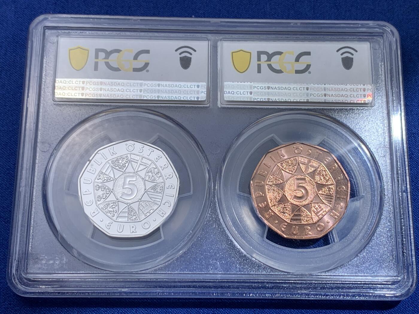 《竞宝斋》第442场 周日，周一，2场连拍 （全场包邮） 少见 奥地利2021年复活节系列-一个小奇迹5欧元银铜非流通币套 首期 PCGS MS70（冠军分） 8.41克 925银 PCGS MS68RD 铜币 细节见图