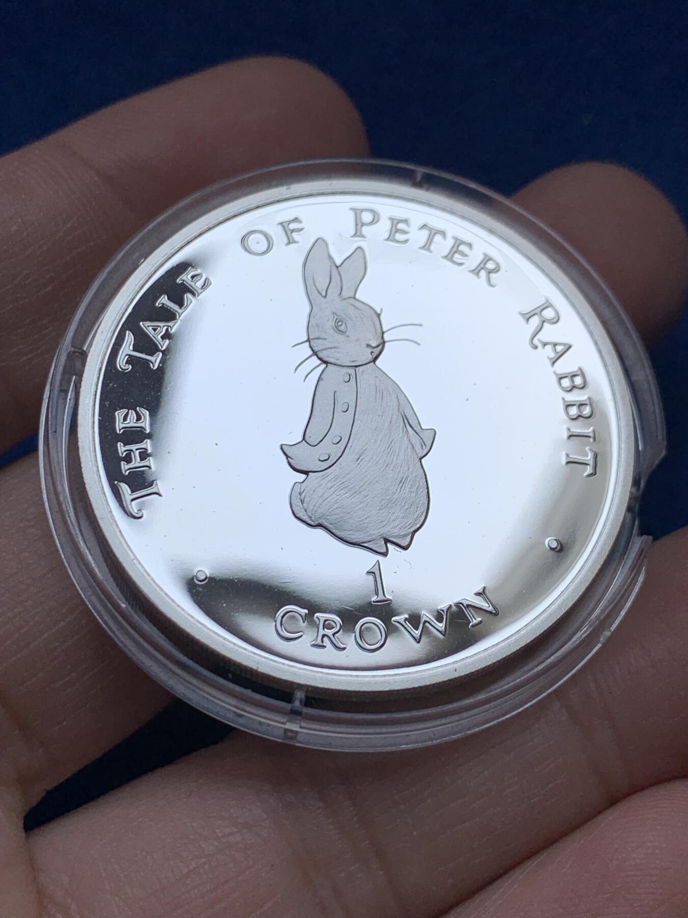 《竞宝斋》第442场 周日，周一，2场连拍 （全场包邮） 英属直布罗陀 1997年 兔子 1克朗 精制本色银币 925银 28.28克