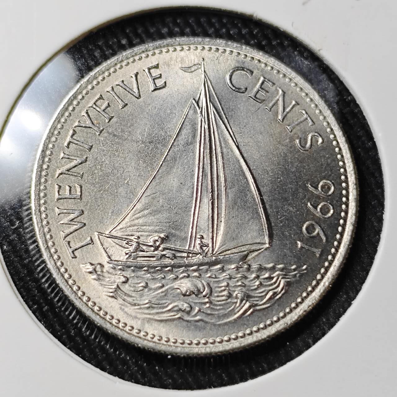 KK钱币收藏小铺 （套币 好品/批量散币 银币）专场  2月预留时间 周末发货  1966巴哈马25法郎 好品