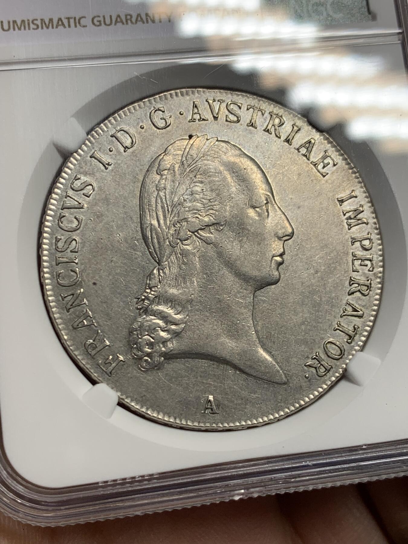 《竞宝斋》第442场 周日，周一，2场连拍 （全场包邮） 亚军分 NGC AU58 奥地利帝国 1822年 弗朗西斯一世 泰勒大银币 自然包浆 带些光 很舒服的状态