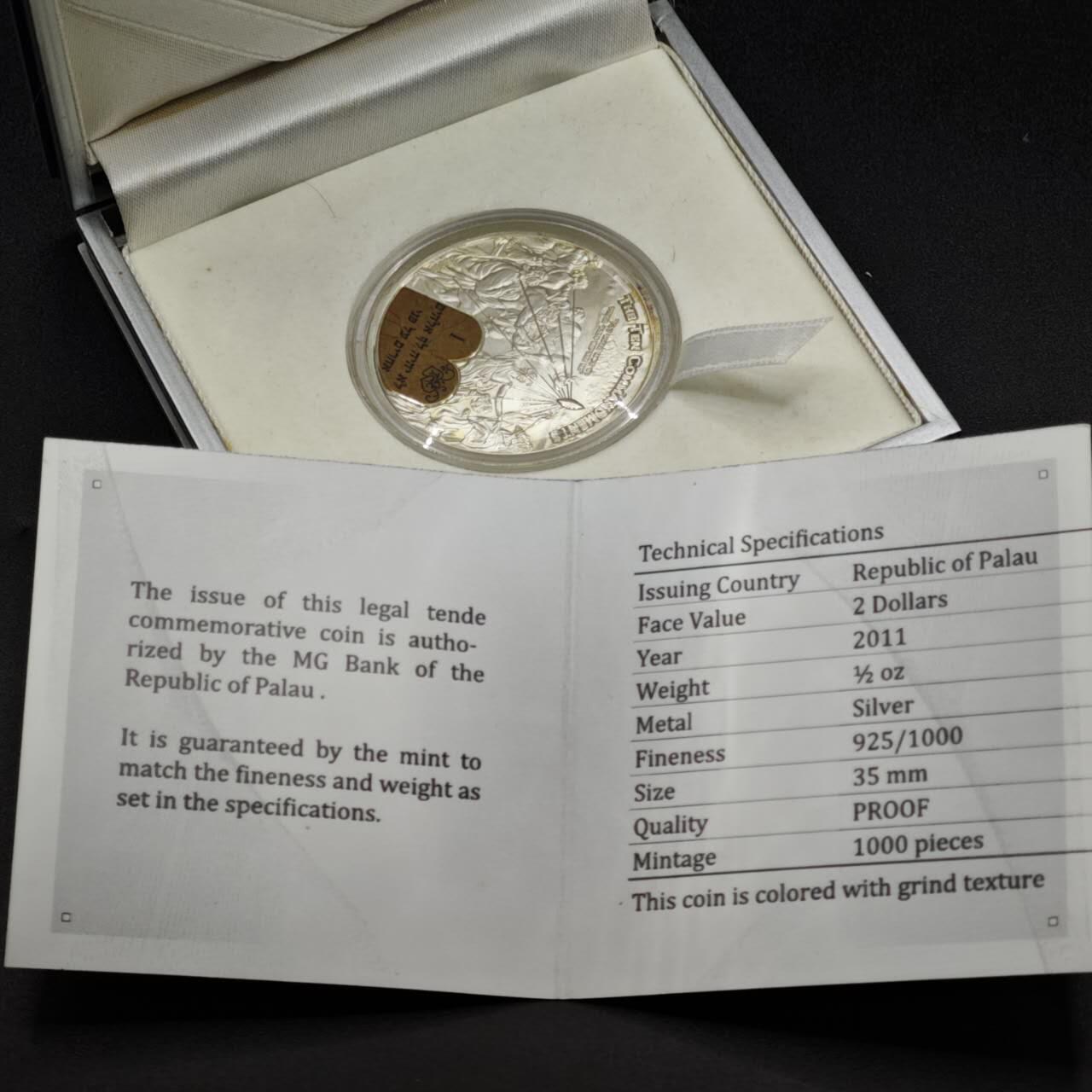 【淘币小摊】实时拍第八百零八拍   银币套币场   满百包邮可预留二周 每周一统一发货   2011年帕劳2元部分彩色精制银币 圣经故事-十戒 1/2盎司925银 发行量：1千 盒证全