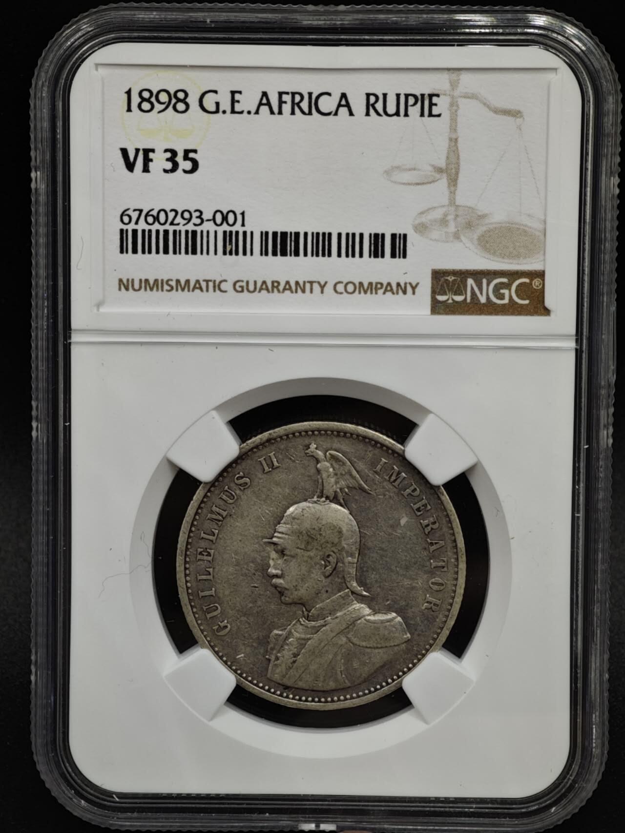 【淘币小摊】实时拍第八百零八拍   银币套币场   满百包邮可预留二周 每周一统一发货   德属东非1898年1卢比银币 NGC VF35