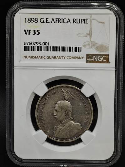 【淘币小摊】实时拍第八百零八拍   银币套币场   满百包邮可预留二周 每周一统一发货   - 德属东非1898年1卢比银币 NGC VF35