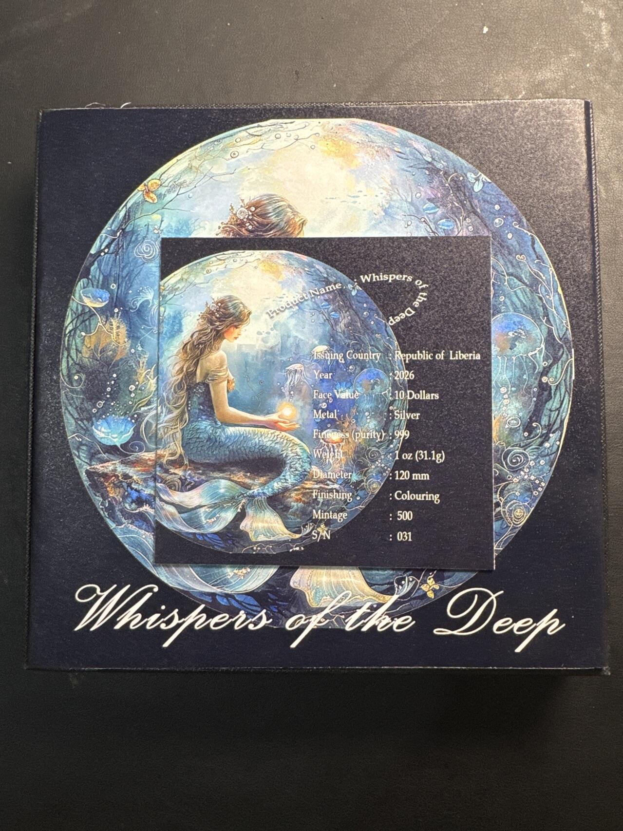 ❤️【币观天下】❤️ 第332期钱币拍卖- 2025.11.28周五晚上6点半场-长期征集拍品 利比里亚2026年海底世界美人鱼1盎司120毫米超薄工艺大尺寸彩色幻彩银币