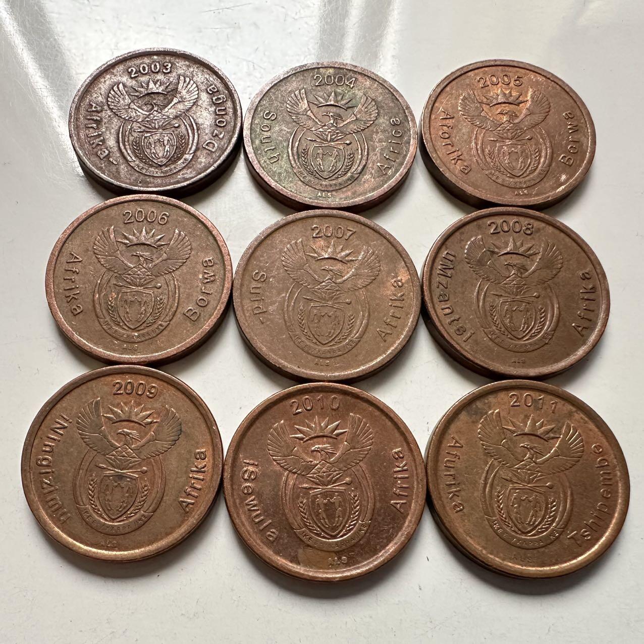 🌹外币初藏🌹🐯2025年第132场  每周二四六晚8️⃣点 接代拍 南非2003--2011年5分9枚全套 不同版本