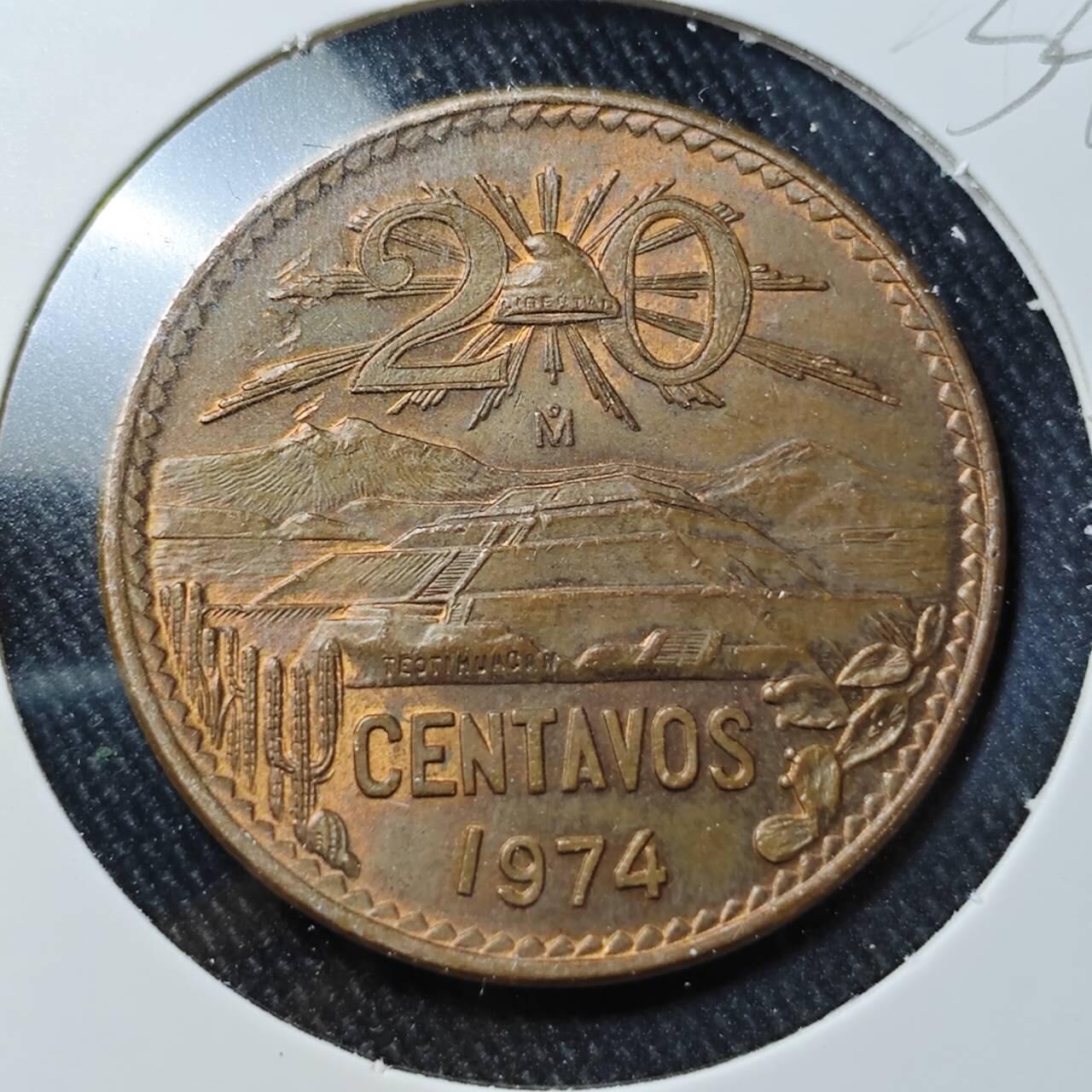 KK钱币收藏小铺 （套币 好品/批量散币 银币）专场  2月预留时间 周末发货  1974墨西哥20分铜币 好品