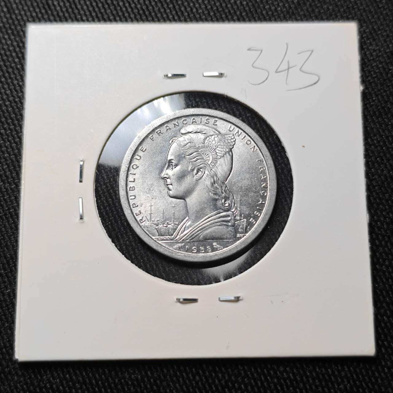 KK钱币收藏小铺 （套币 好品/批量散币 银币）专场  2月预留时间 周末发货  1958法属马达加斯加1法郎 好品