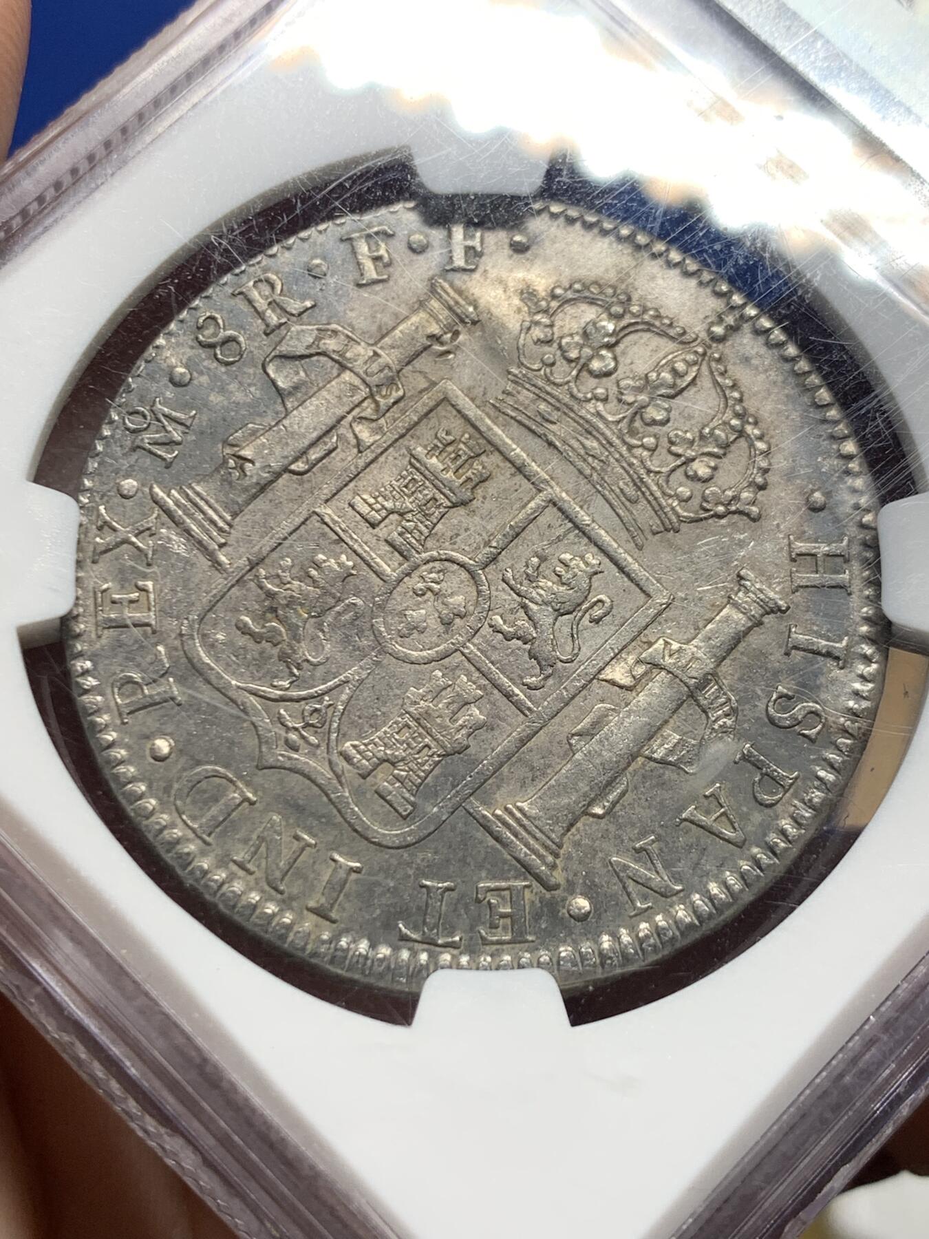 《竞宝斋》第442场 周日，周一，2场连拍 （全场包邮） NGC AUD 墨西哥 1781年 卡洛斯三世 8R大银币，au品相 米粒小戳，打制不错，细节见图。