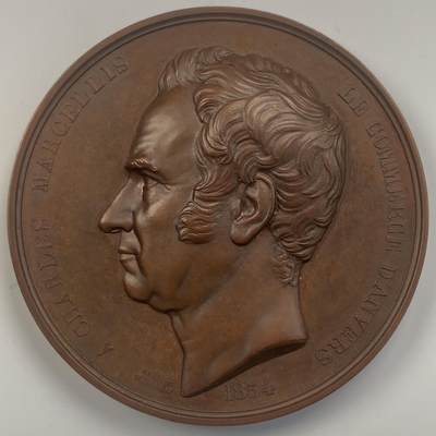 掌中浮雕-藏着的欧洲第043场 - 1854年比利时安特卫普证券交易所铜章， 60mm，L.wiener和J.wiener雕刻，原盒