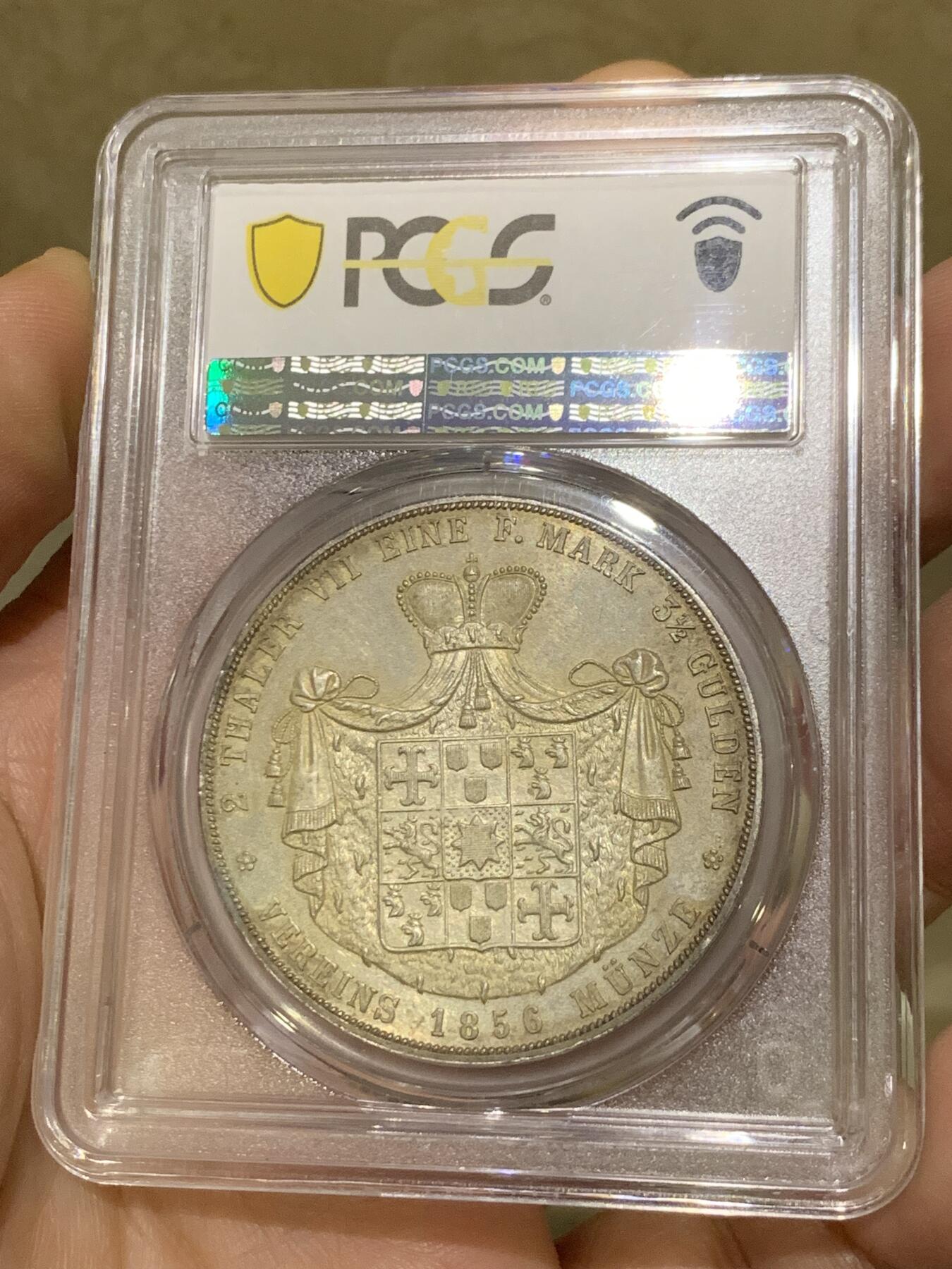 《竞宝斋》第442场 周日，周一，2场连拍 （全场包邮） NGC MS62 德国 1856年 瓦尔德克 维克托2泰勒37克的大银币 11375枚的发行量 品种状态都是不可多得的