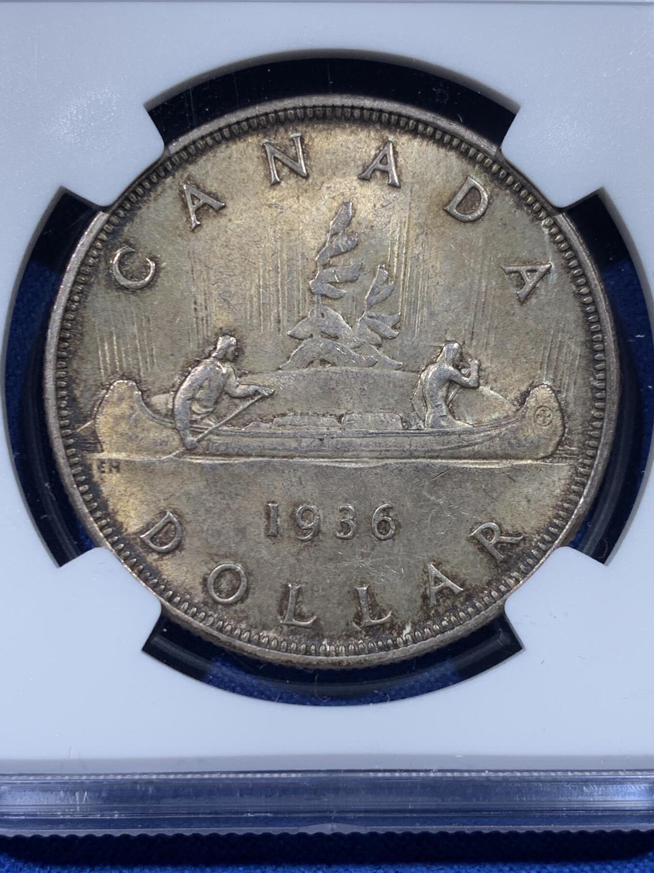 《竞宝斋》第442场 周日，周一，2场连拍 （全场包邮） NGC MS63 加拿大1936年乔五1元流通版银币 比35少