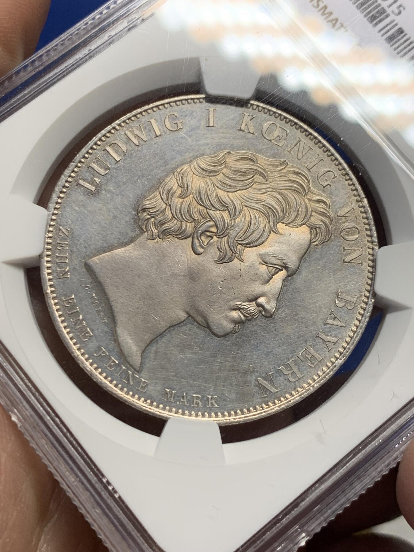 《竞宝斋》第442场 周日，周一，2场连拍 （全场包邮） NGC UNC 1834年德国巴伐利亚路德维希一世纪念历史学家大泰勒银币 感觉可以养养再冲击下评级