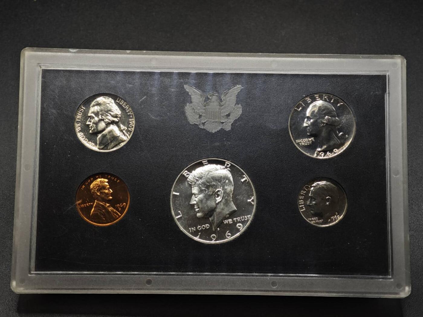 【淘币小摊】实时拍第八百零八拍   银币套币场   满百包邮可预留二周 每周一统一发货   美国1969年精制套币含肯尼迪半美元银币