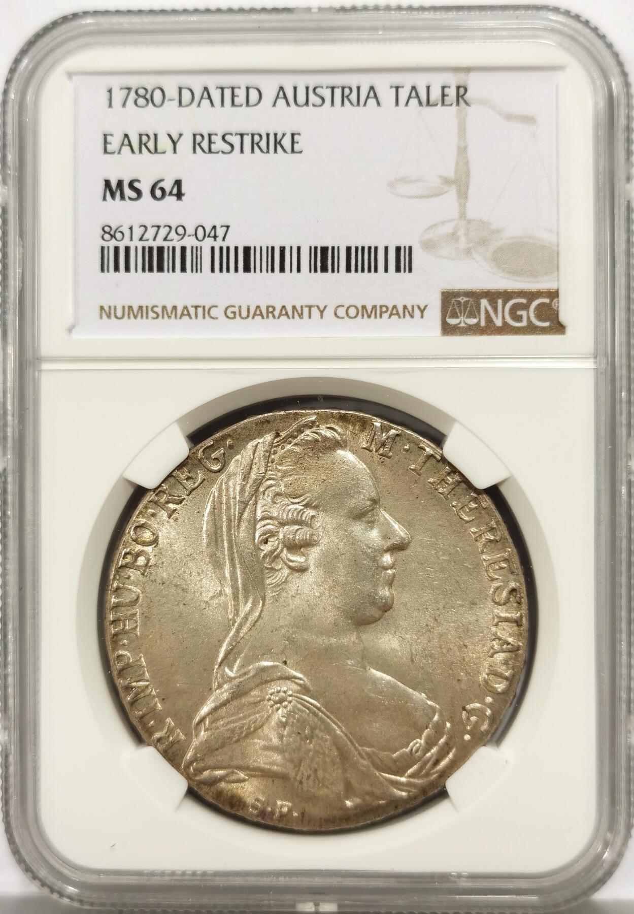 博洋堂世界钱币拍卖第149期（全场包邮） NGC MS64 奥地利1780年特蕾莎大奶妈银币，早期后铸版，黄油包浆