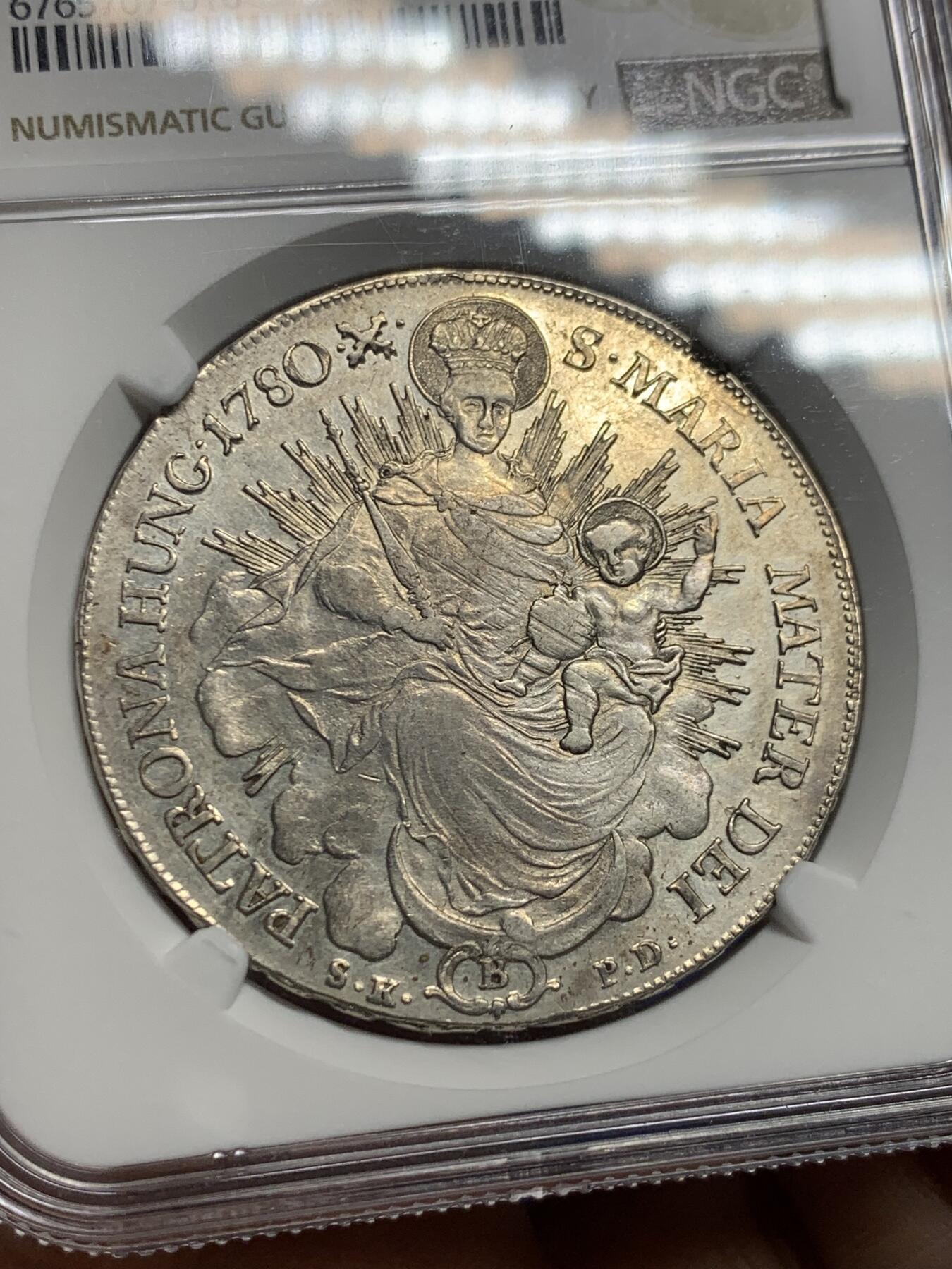 《竞宝斋》第442场 周日，周一，2场连拍 （全场包邮） NGC AUD 匈牙利1780年圣母抱婴泰勒 双天使银币