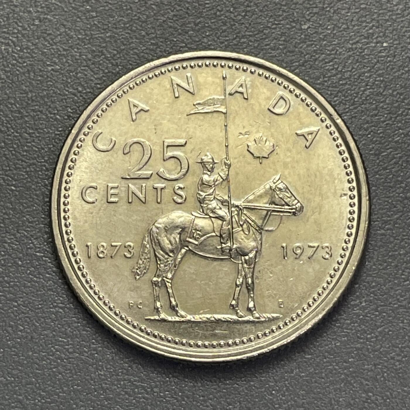 回流1123 加拿大1973年西北骑警成立100周年25分纪念币 