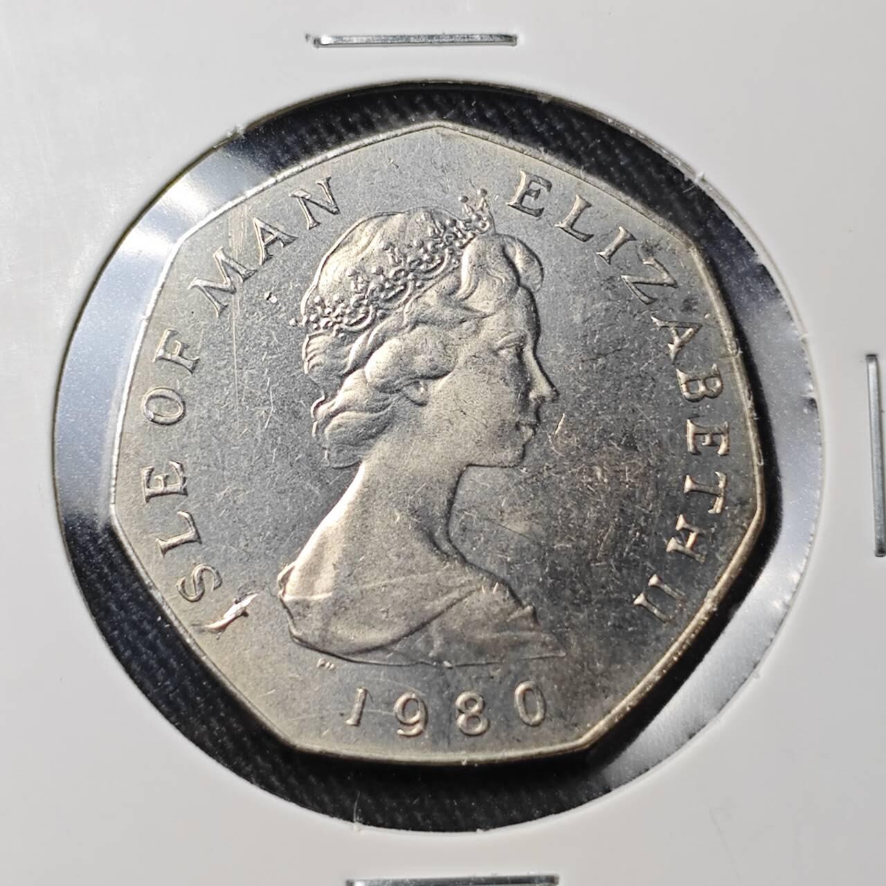 KK钱币收藏小铺 （套币 好品/批量散币 银币）专场  2月预留时间 周末发货  1980马恩岛50便士纪念币