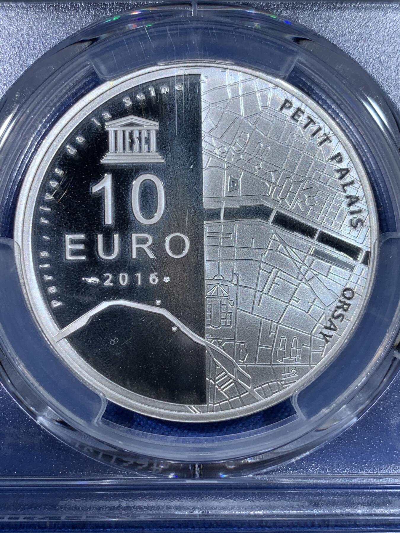 《竞宝斋》第442场 周日，周一，2场连拍 （全场包邮） PCGS PR68DCAM 法国2016年联合国教科文组织世界遗产-塞纳河岸 :奥赛和小宫殿10欧银币