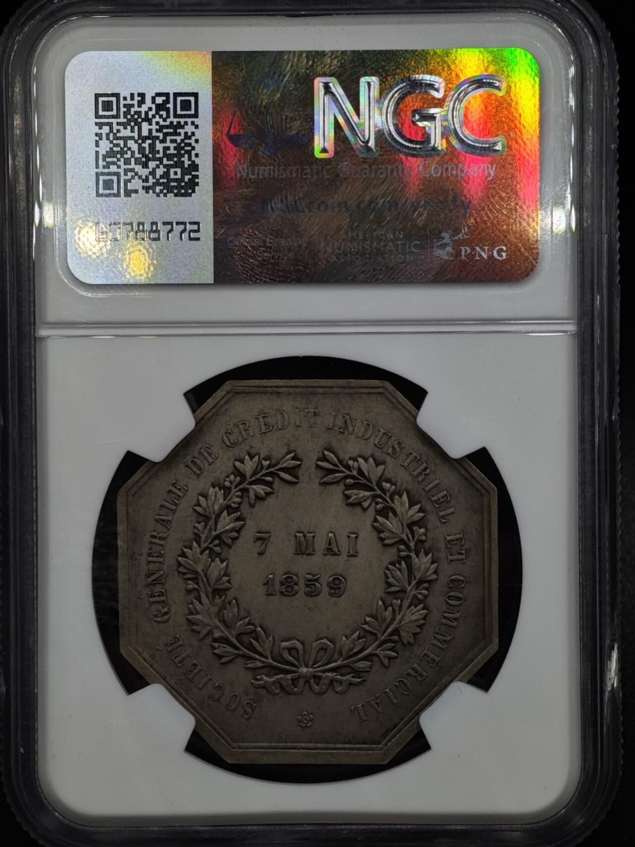 【淘币小摊】实时拍第八百零八拍   银币套币场   满百包邮可预留二周 每周一统一发货   法国Societe Generale保险公司八角银章 NGC MS64 Matte