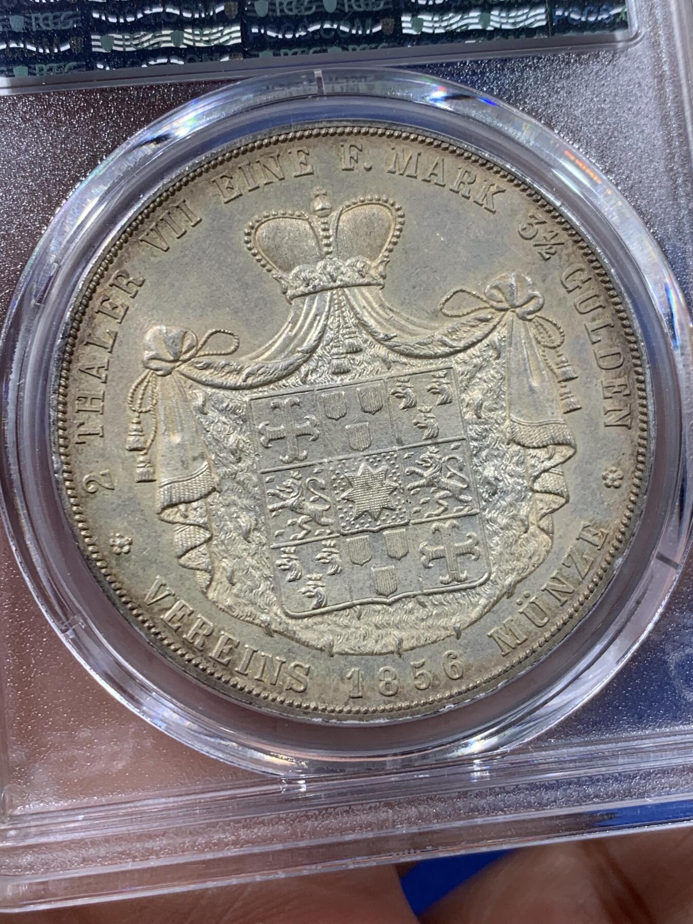 《竞宝斋》第442场 周日，周一，2场连拍 （全场包邮） NGC MS62 德国 1856年 瓦尔德克 维克托2泰勒37克的大银币 11375枚的发行量 品种状态都是不可多得的