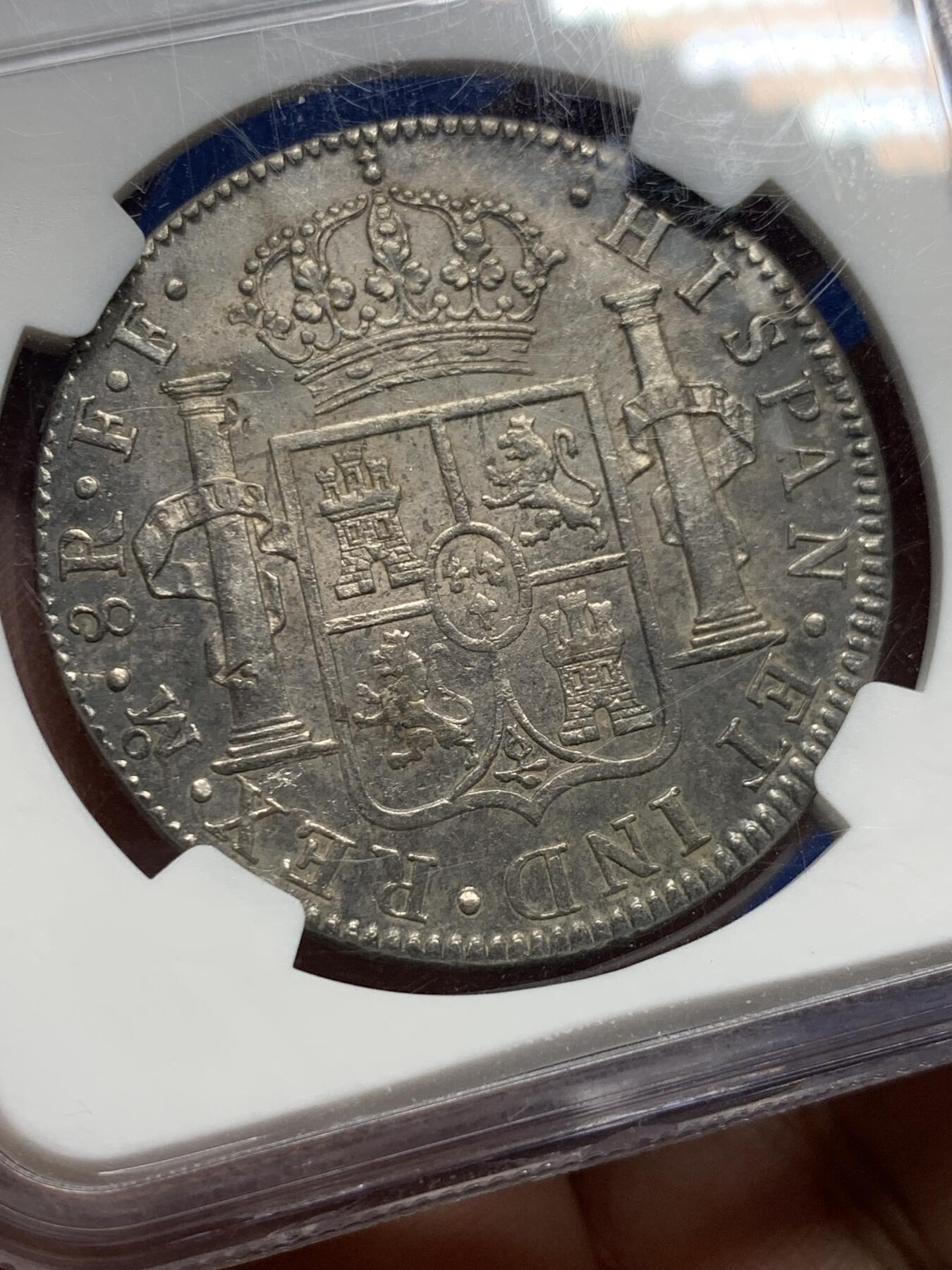 《竞宝斋》第442场 周日，周一，2场连拍 （全场包邮） NGC AUD 墨西哥 1781年 卡洛斯三世 8R大银币，au品相 米粒小戳，打制不错，细节见图。