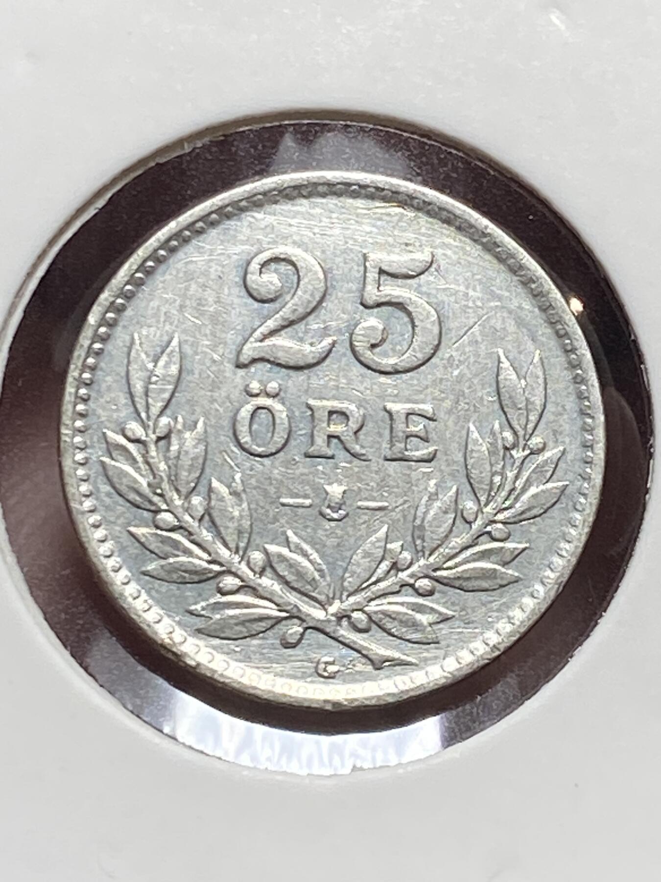 2025年第一百三十二场(总第一百五十八场）外国好品纸夹散币场(免佣金) 瑞典🇸🇪1938年25欧尔银币(古斯塔夫五世第一版，G标，600银)