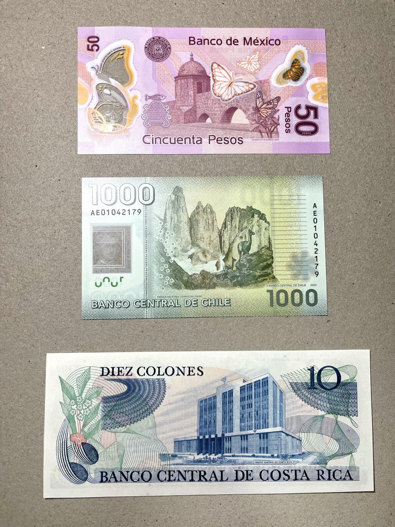 【礼羽收藏】🌏世界钱币拍卖第113期 墨西哥2019年50比索，智利2020年1000比索，哥斯达黎加1986年10科朗，全新UNC
