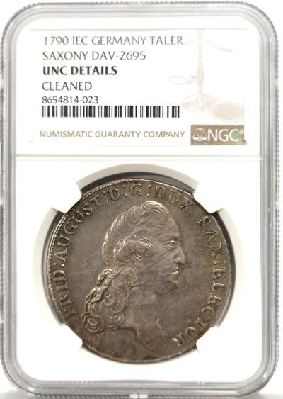 博洋堂世界钱币拍卖第149期（全场包邮） - NGC UNC 德国萨克森1790年1泰勒大银币，感觉是出分状态