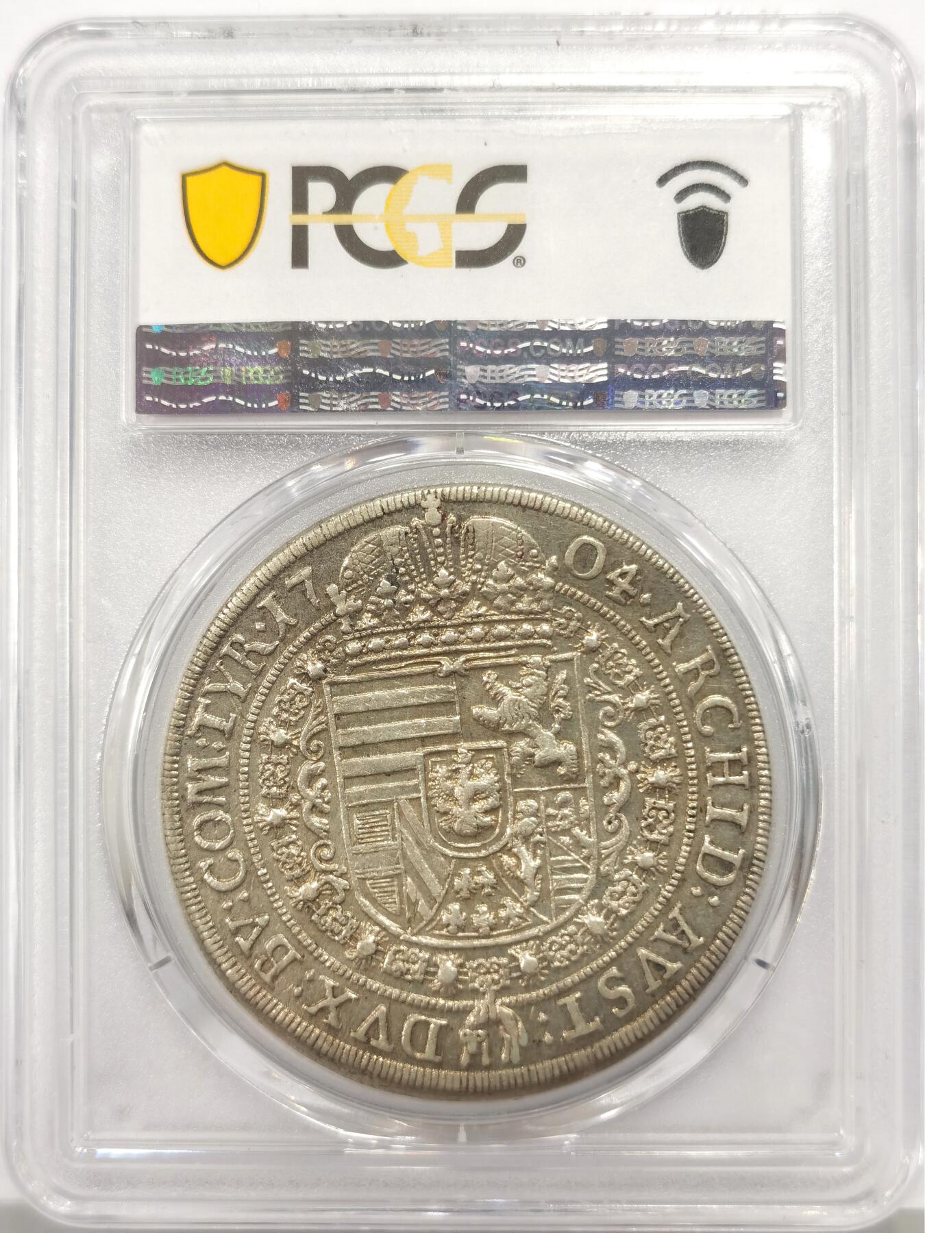 博洋堂世界钱币拍卖第149期（全场包邮） PCGS AU55 神圣罗马帝国哈布斯堡王朝1704/3年利奥波德一世猪嘴泰勒大银币，打制深峻，少见骑字年