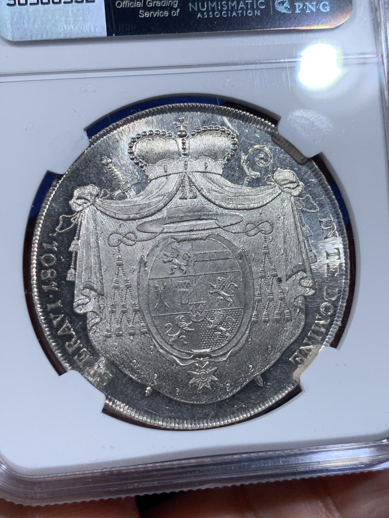 《竞宝斋》第442场 周日，周一，2场连拍 （全场包邮） NGC MS62 奥地利GURK 1801年 1泰勒银币 较少见单年品种 白净光度好