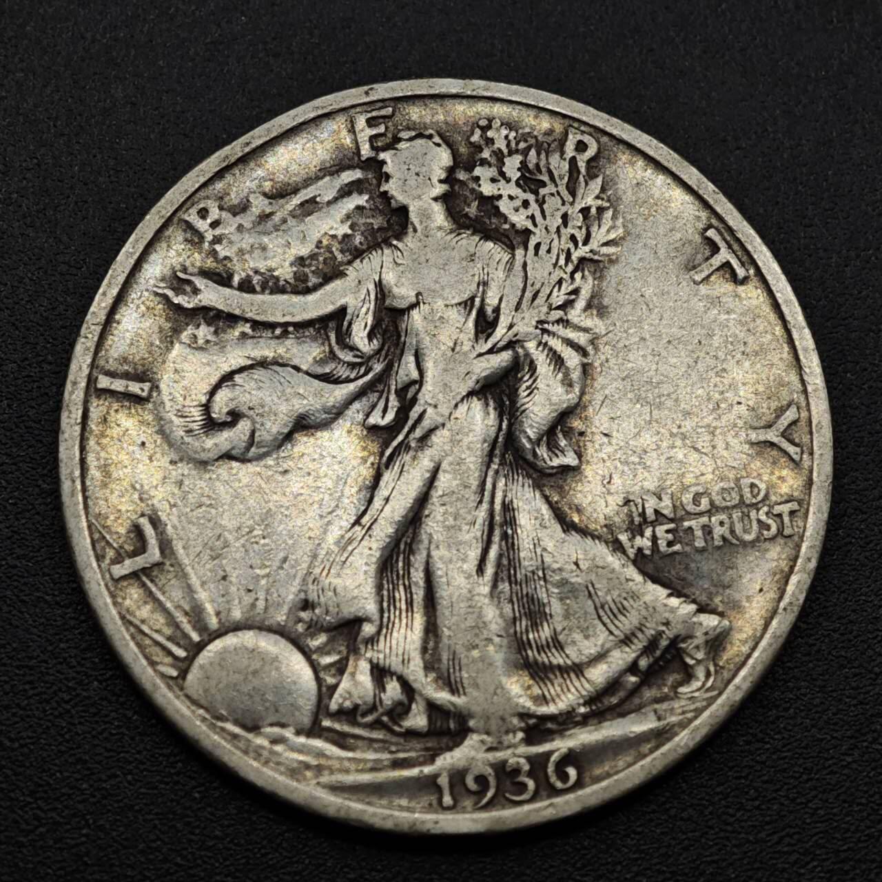 【淘币小摊】实时拍第八百零八拍   银币套币场   满百包邮可预留二周 每周一统一发货   美国1936年行走半美元银币