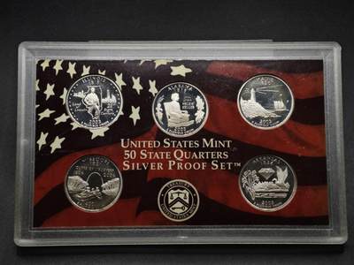 【淘币小摊】实时拍第八百零八拍   银币套币场   满百包邮可预留二周 每周一统一发货   - 美国2003年州币纪念精制银币5枚套每枚6.25克900银 银价321