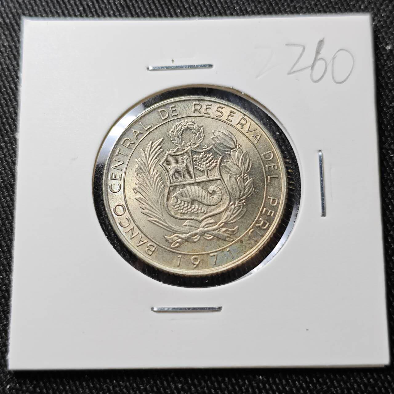 KK钱币收藏小铺 （套币 好品/批量散币 银币）专场  2月预留时间 周末发货  1971秘鲁5索尔纪念币 好品