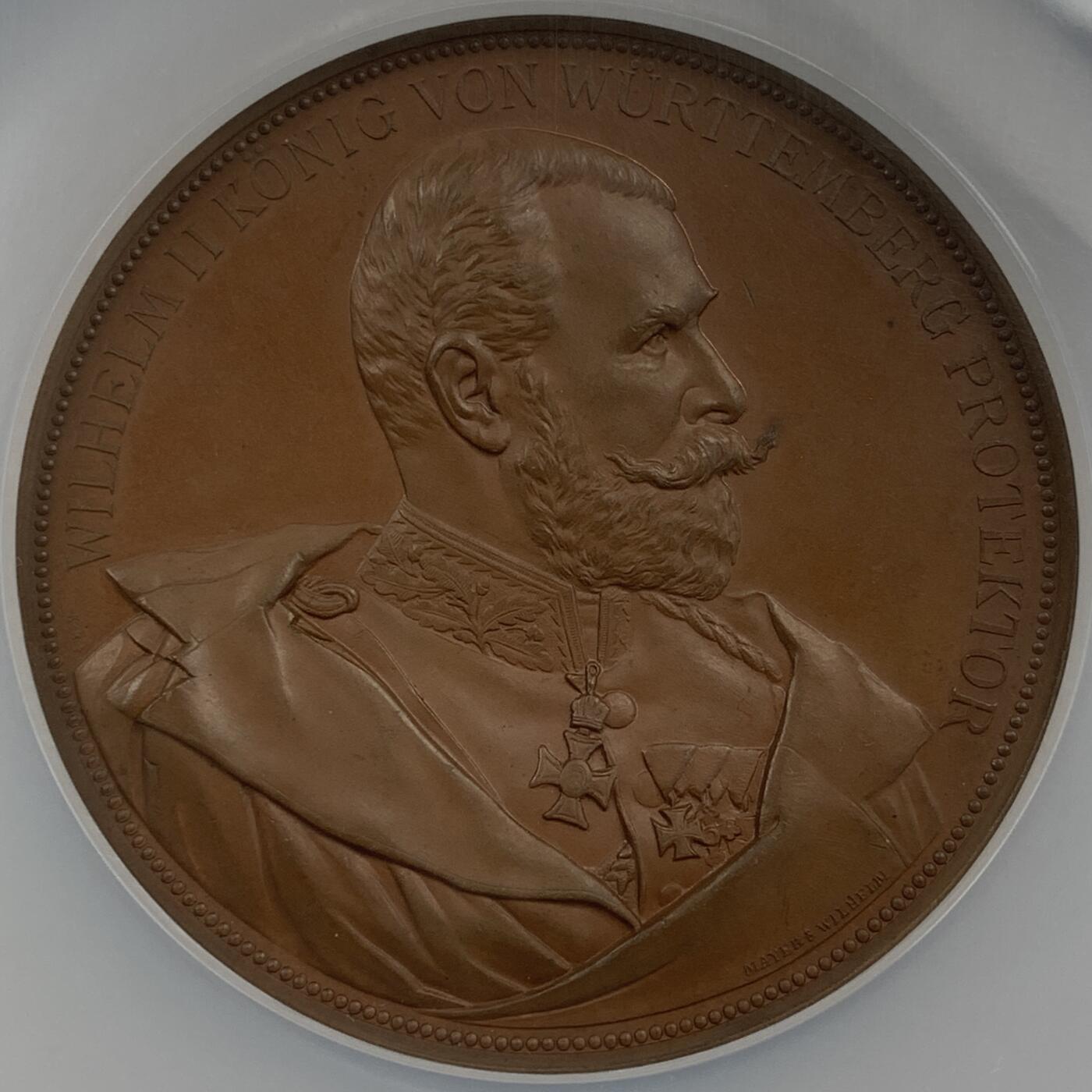 掌中浮雕-藏着的欧洲第043场 NGC MS65 : 1896年德国斯图加特电气工程和艺术展览会铜章，60mm，Mayer & Wilhelm出品