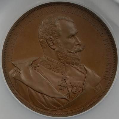 掌中浮雕-藏着的欧洲第043场 - NGC MS65 : 1896年德国斯图加特电气工程和艺术展览会铜章，60mm，Mayer & Wilhelm出品